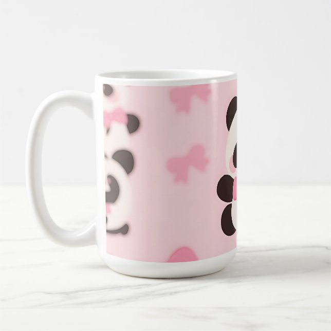 Caneca De Café Padrão de Laço Rosa Kawaii Panda (Esquerda)
