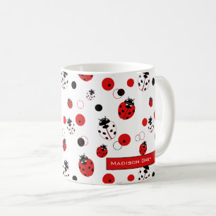 Caneca De Café Padrão de Ladybug vermelho, preto e branco simples