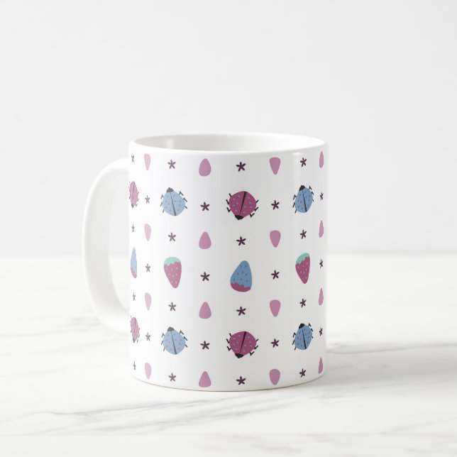 Caneca De Café padrão de ladybugs e bagas (Frente Esquerda)