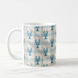 Caneca De Café Padrão de Lagosta Aquarela Azul em Listra Costeira
