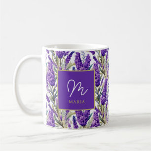 Caneca De Café Padrão de Lavanda Roxo Incrível Monograma