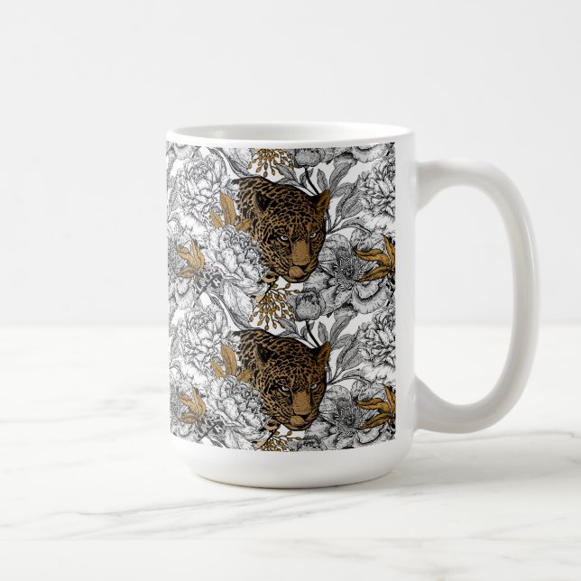 Caneca De Café Padrão de leopardo e peônias (Direita)