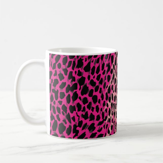 Caneca De Café Padrão de leopardo rosa, animal têxtil, backgrogue (Esquerda)