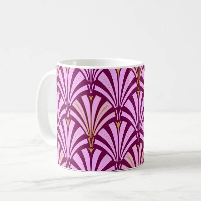 Caneca De Café Padrão de leque Art Deco - orquídea e roxo (Frente Esquerda)
