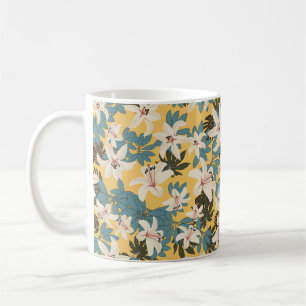 Caneca De Café Padrão de Lily de Folhas Tropicais Brilhantes