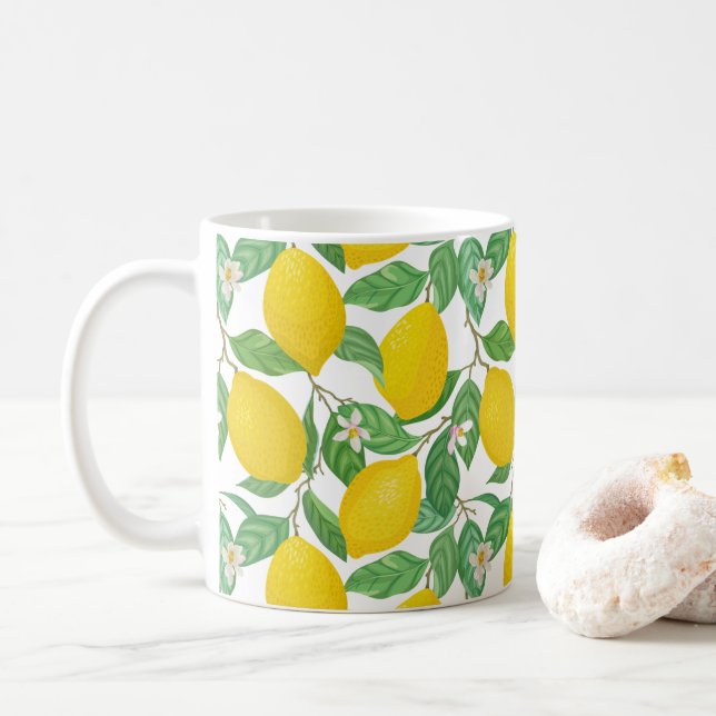 Caneca De Café Padrão de limão branco verde-amarelo (Com Donut)