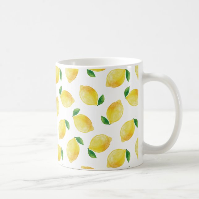 Caneca De Café Padrão de Limão de Aquarela (Direita)