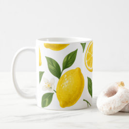 Caneca De Café Padrão de Limão Fresco com Folhas e Flores