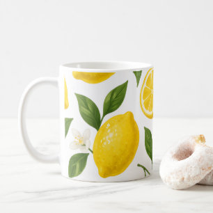 Caneca De Café Padrão de Limão Fresco com Folhas e Flores