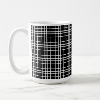 Caneca De Café Padrão de Linhas Checkered Branco Preto