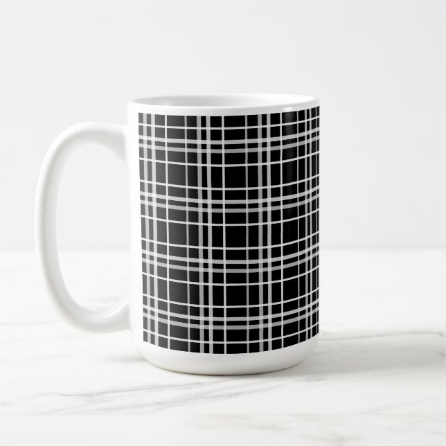 Caneca De Café Padrão de Linhas Checkered Branco Preto (Esquerda)