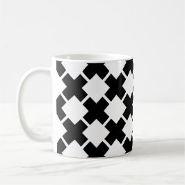 Caneca De Café Padrão de Linhas Russas Diagonais Brancas Pretas