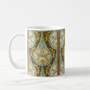 Caneca De Café Padrão de Lírio e Inseto em Art Nouveau na cor Ver