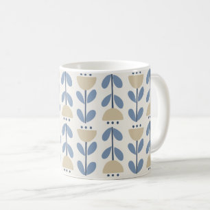 Caneca De Café Padrão de Listra Floral Folclórica Escandinava