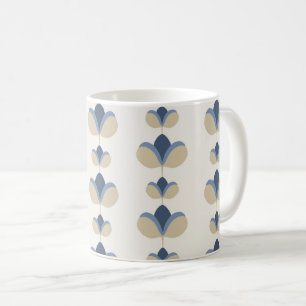 Caneca De Café Padrão de Listra Floral Geométrica Azul Costeira