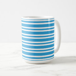 Caneca De Café Padrão de Listras Brancas Azuis