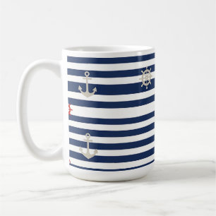 Caneca De Café Padrão de Listras de Âncora Náutica de Velas