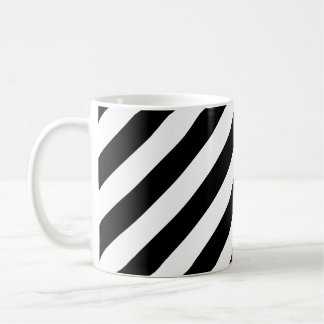 Caneca De Café Padrão de Listras Diagonais Grandes Pretas e Branc