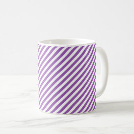 Caneca De Café Padrão de listras diagonais roxas e brancas