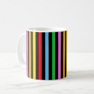 Caneca De Café Padrão De Listras, Linhas - Cor-De-Rosa Azul Verm