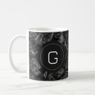 Caneca De Café Padrão de Literatura Negra Monograma Moderno