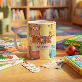 Caneca De Café Padrão de Livro Escolar do Professor Amarelo