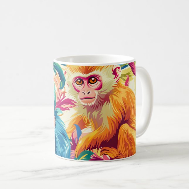 Caneca De Café Padrão de Macaco do Rococo (Frente Esquerda)