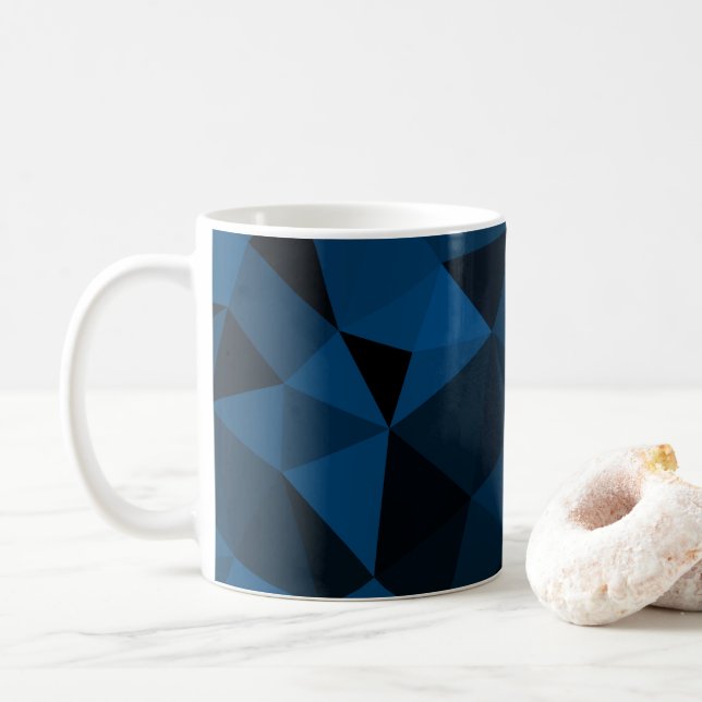 Caneca De Café Padrão de malha geométrica azul escuro e preto (Com Donut)