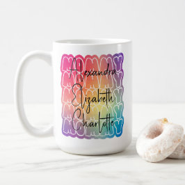 Caneca De Café Padrão de Mamãe moderno Colorido Nomes de Criança 