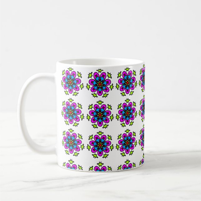 Caneca De Café Padrão de Mandala Floral (Esquerda)