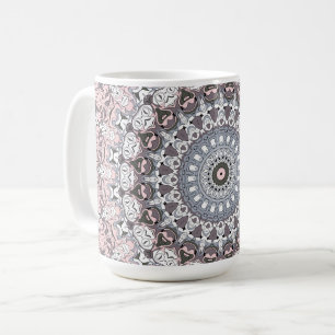 Caneca De Café Padrão de Mandala Rosa Cinza e Branco