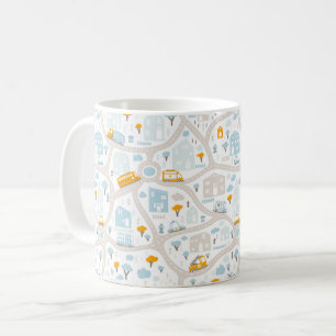 Caneca De Café Padrão de Mapa de Vizinhança de Pastel Bonito