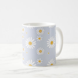 Caneca De Café Padrão de Margarida Branca em Cinza Suave