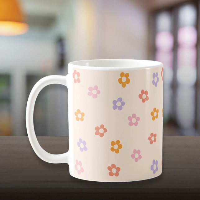 Caneca De Café Padrão de Margarida Colorida Moderna Fofa (Cute Modern Colored Daisy Pattern Coffee Mug)