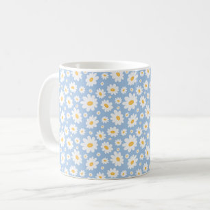 Caneca De Café Padrão de Margarida Desenhado à Mão em Azul Poeire