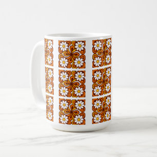 Caneca De Café Padrão de Margarida Laranja dos Anos 70