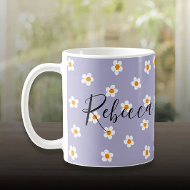 Caneca De Café Padrão de Margarida Moderna Fofa Roxa Personalizad