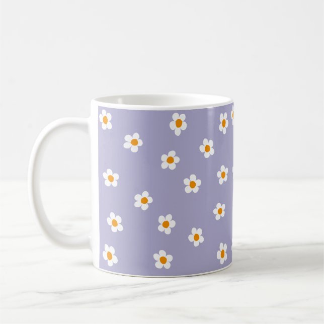 Caneca De Café Padrão de Margarida Moderna Fofa Roxo  (Esquerda)