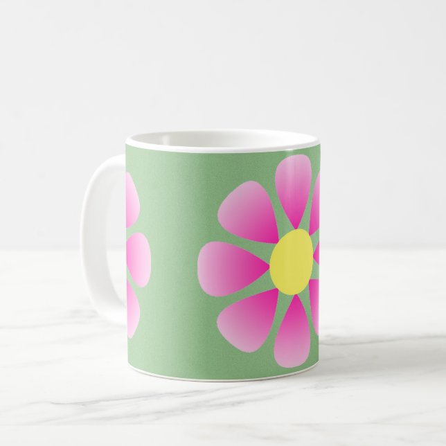 Caneca De Café Padrão de margarida rosa (Frente Esquerda)