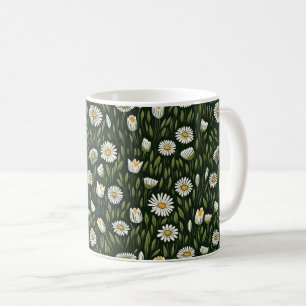 Caneca De Café Padrão de Margarida Vibrante com Acentos Verdes Ex