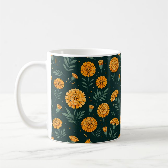 Caneca De Café Padrão de Marigolds Vibrante (Esquerda)