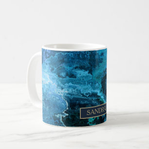 Caneca De Café Padrão de mármore azul legante com nome