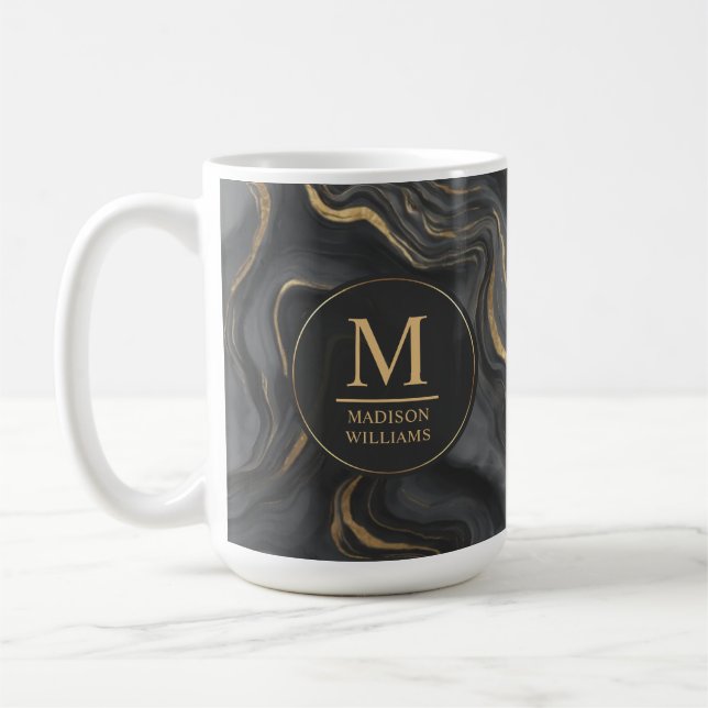 Caneca De Café Padrão de Mármore com Brilho em Cinza Preto e Dour (Esquerda)