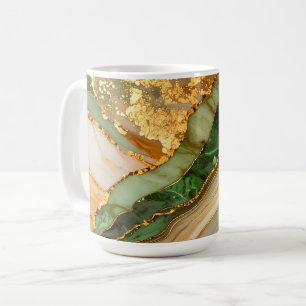 Caneca De Café Padrão de Mármore Verde e Dourado