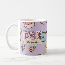 Caneca De Café Padrão de Material Escolar do Professor Roxo