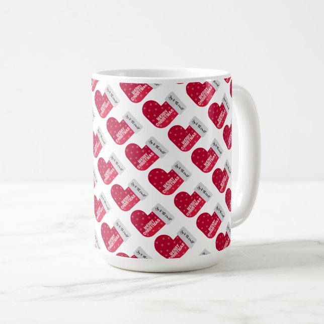 Caneca De Café Padrão de meia de Natal Vermelho e Branco (Frente Esquerda)