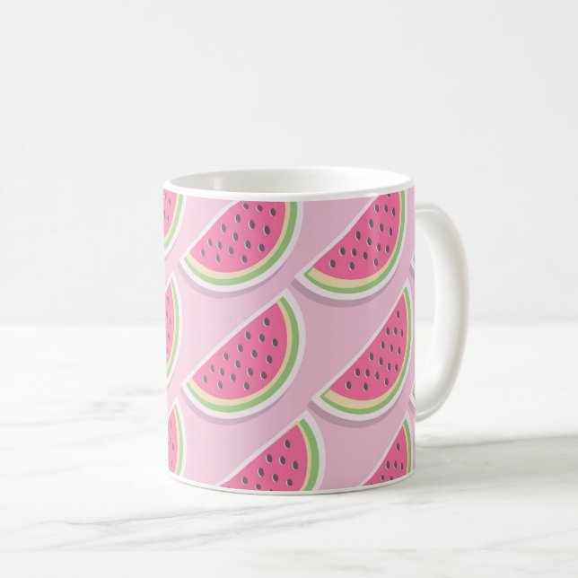Caneca De Café Padrão de Melancia Rosa Fofo (Frente Esquerda)