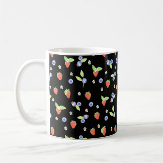 Caneca De Café Padrão de mirtilo morango aquarela fofa