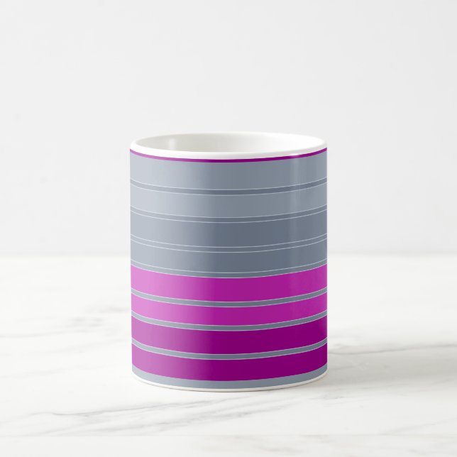 Caneca De Café Padrão de moda roxo cinza listrado (Centro)