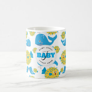 Caneca De Café Padrão de Monograma de Blowfish Cartoon Baby